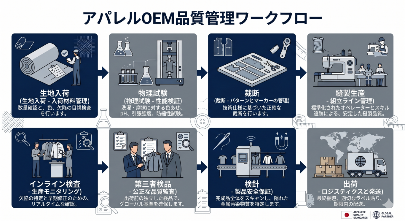 アパレルOEMの品質管理フロー　